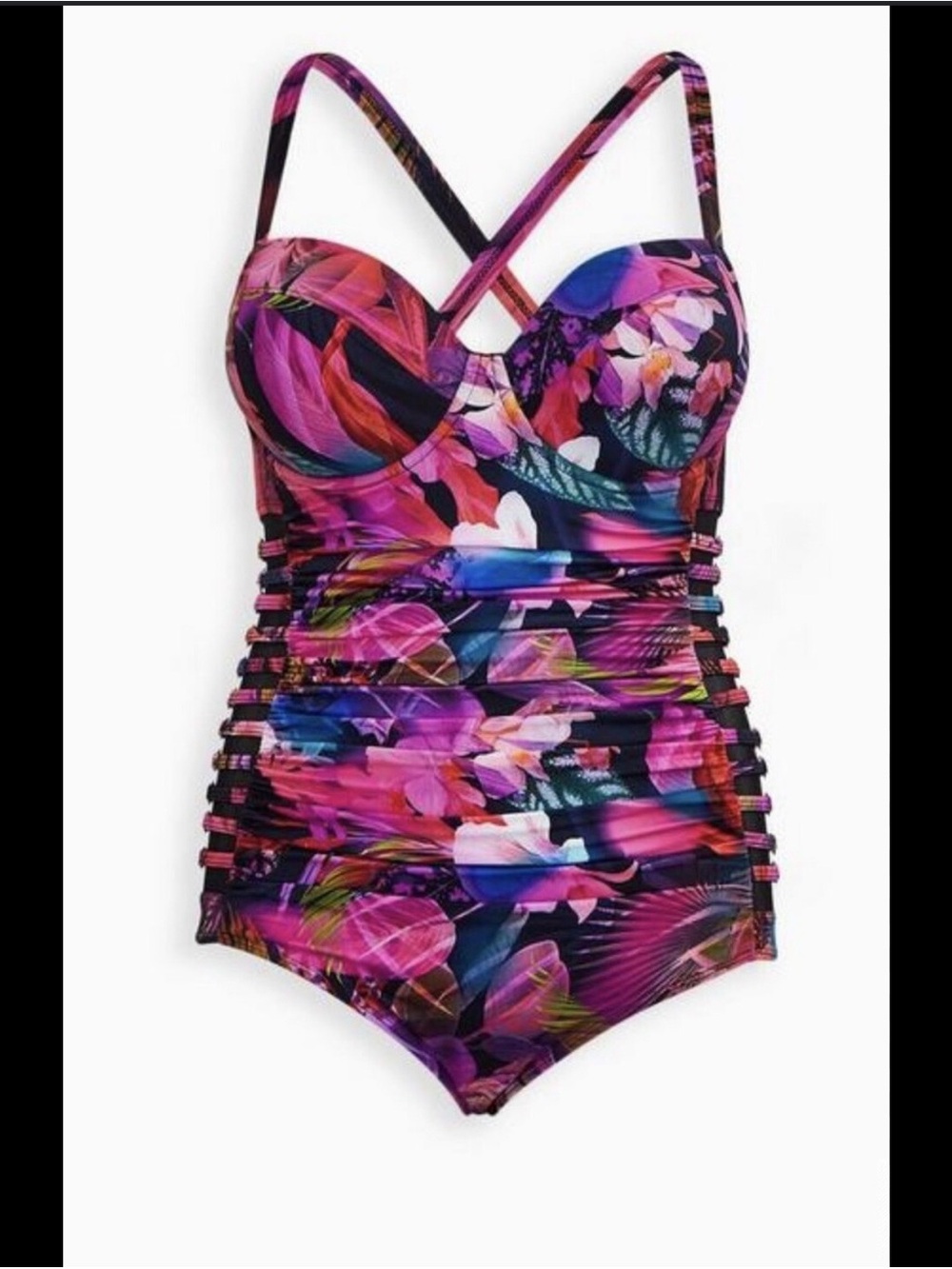 Torrid Slim fix underwire one piece swimsuit. Lattice tropical floral Sze 6 D/DD